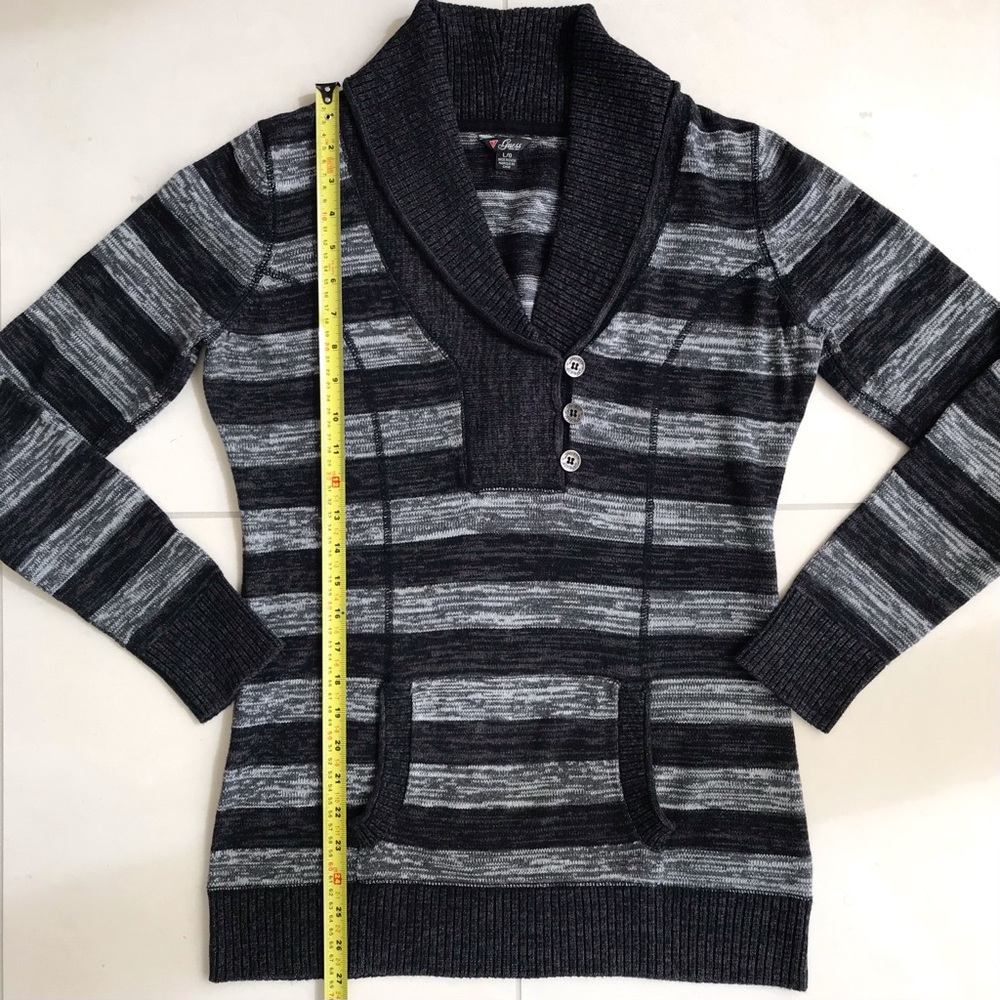 Guess 100% Cotton Striped Shawl Collar Sweater - Picture 6 of 11